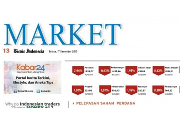Bisnis Indonesia edisi cetak Jumat, 24 Januari  2014 – Seksi Market