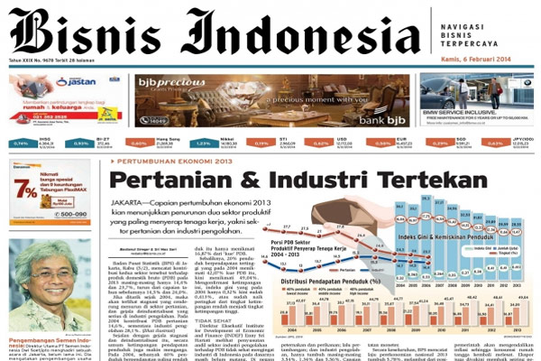 Bisnis Indonesia edisi cetak Kamis (6/2/2014)  Seksi Utama