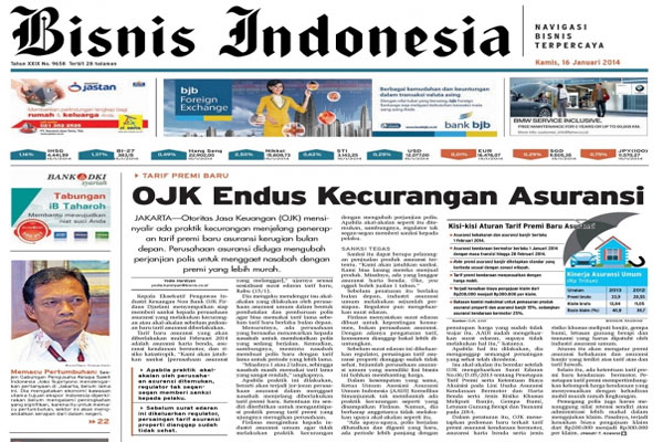 Bisnis Indonesia edisi cetak Sabtu (15/2/2014) – Seksi Utama
