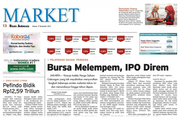 Headlines Bisnis Indonesia Edisi Cetak Senin (17/2) Seksi Market