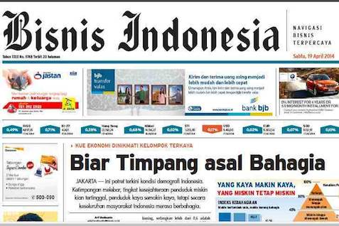 Bisnis Indonesia Edisi Cetak Sabtu (19/4/2014) Seksi Utama