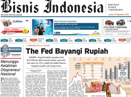 BISNIS INDONESIA Edisi Cetak Jumat (19/9/2014). Seksi Utama