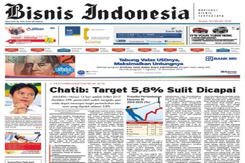 Headline Bisnis Indonesia Selasa  (14/10/2014)  UTAMA: Target 5,8% Sulit Dicapai