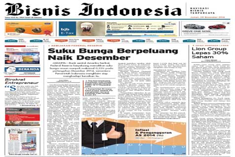 Headline Bisnis Indonesia Jumat  (28/11/2014) Seksi Utama