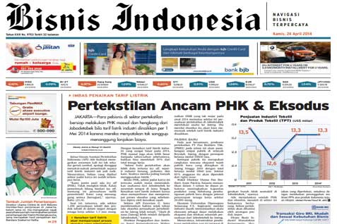 Bisnis Indonesia Edisi Cetak Jumat (26 Desember 2014) : Seksi Utama