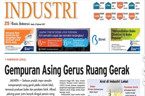 Bisnis Indonesia Edisi Cetak Kamis (9 Februari 2017). Seksi Industri