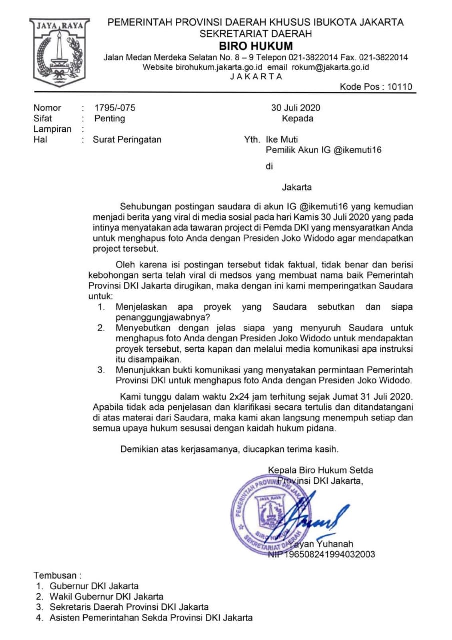 Buntut Postingan di Instagram, Pemprov DKI Layangkan Somasi ke Artis FTV