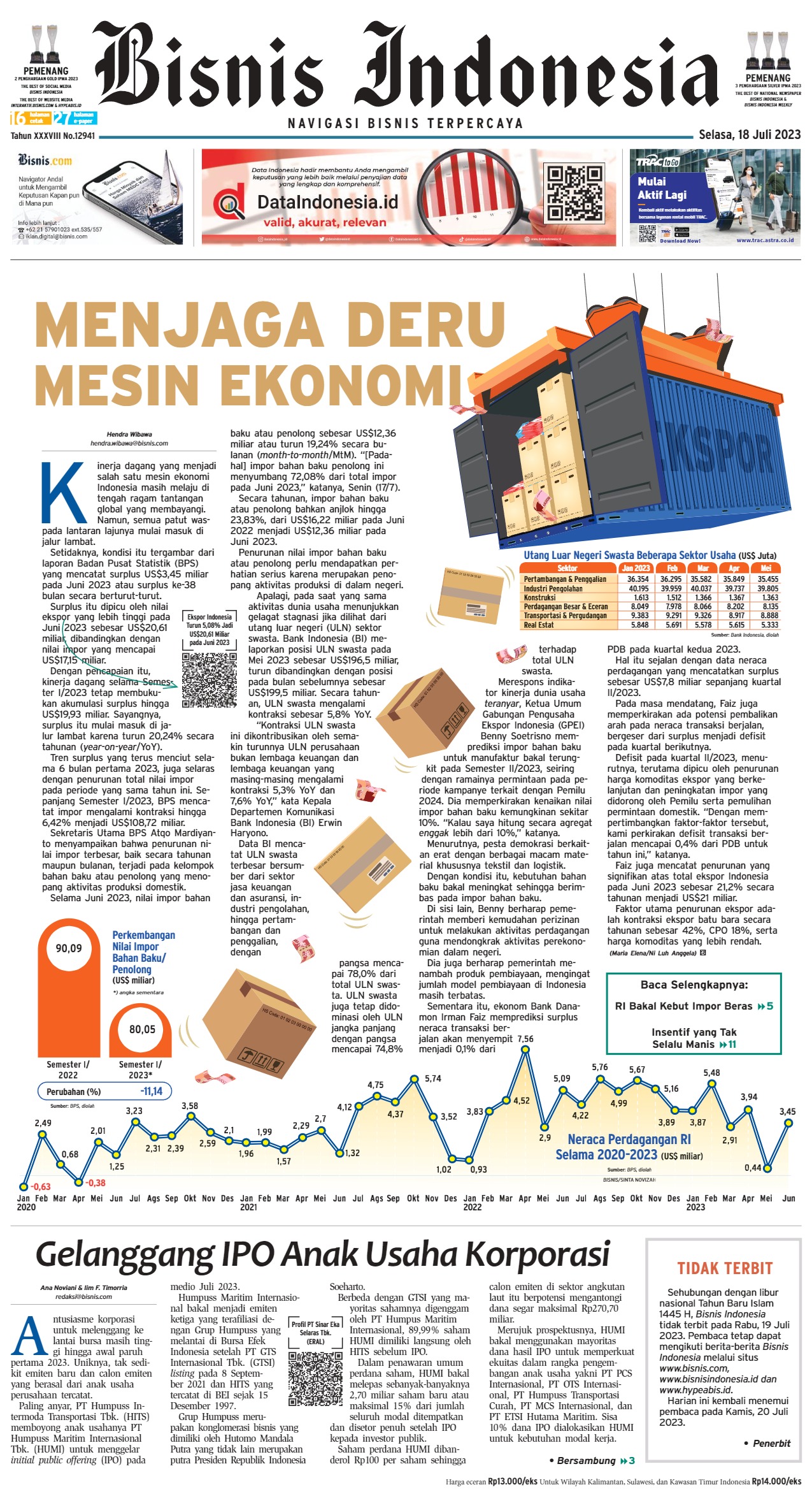 Jual Koran Bisnis Indonesia Edisi 18 Juli 2023 - TokoBisnis.com