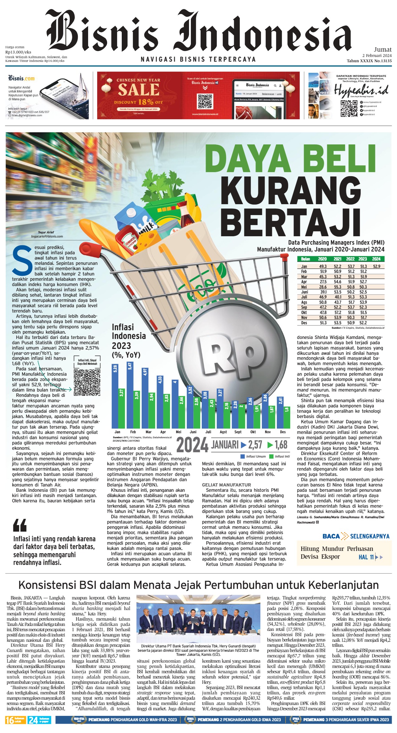 E-paper Bisnis Indonesia Edisi 02 Februari 2024