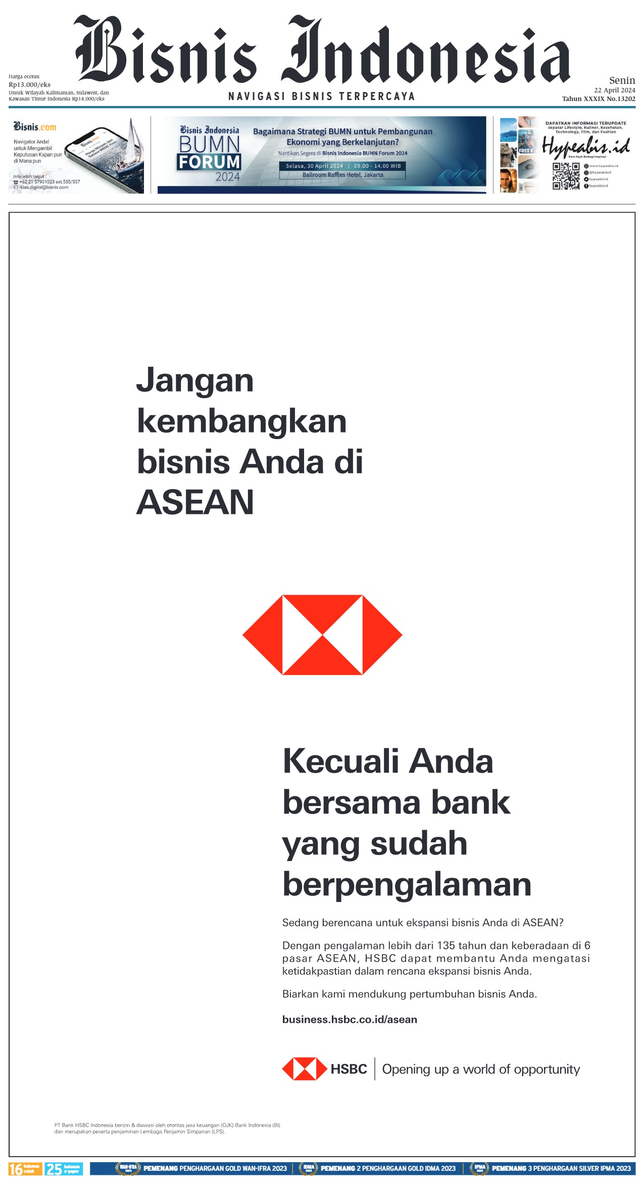 Bisnis Indonesia Edisi 22 April 2024