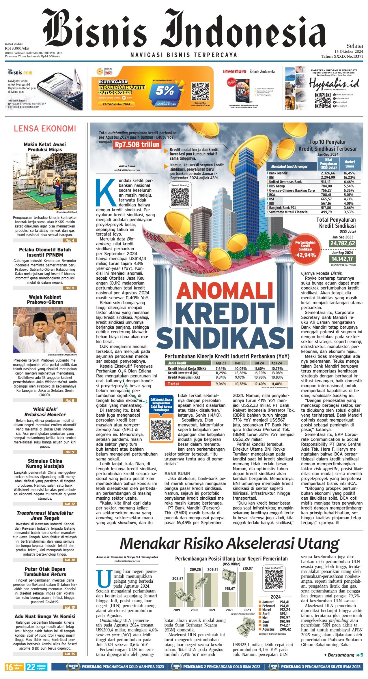 Bisnis Indonesia Edisi 15 Oktober 2024