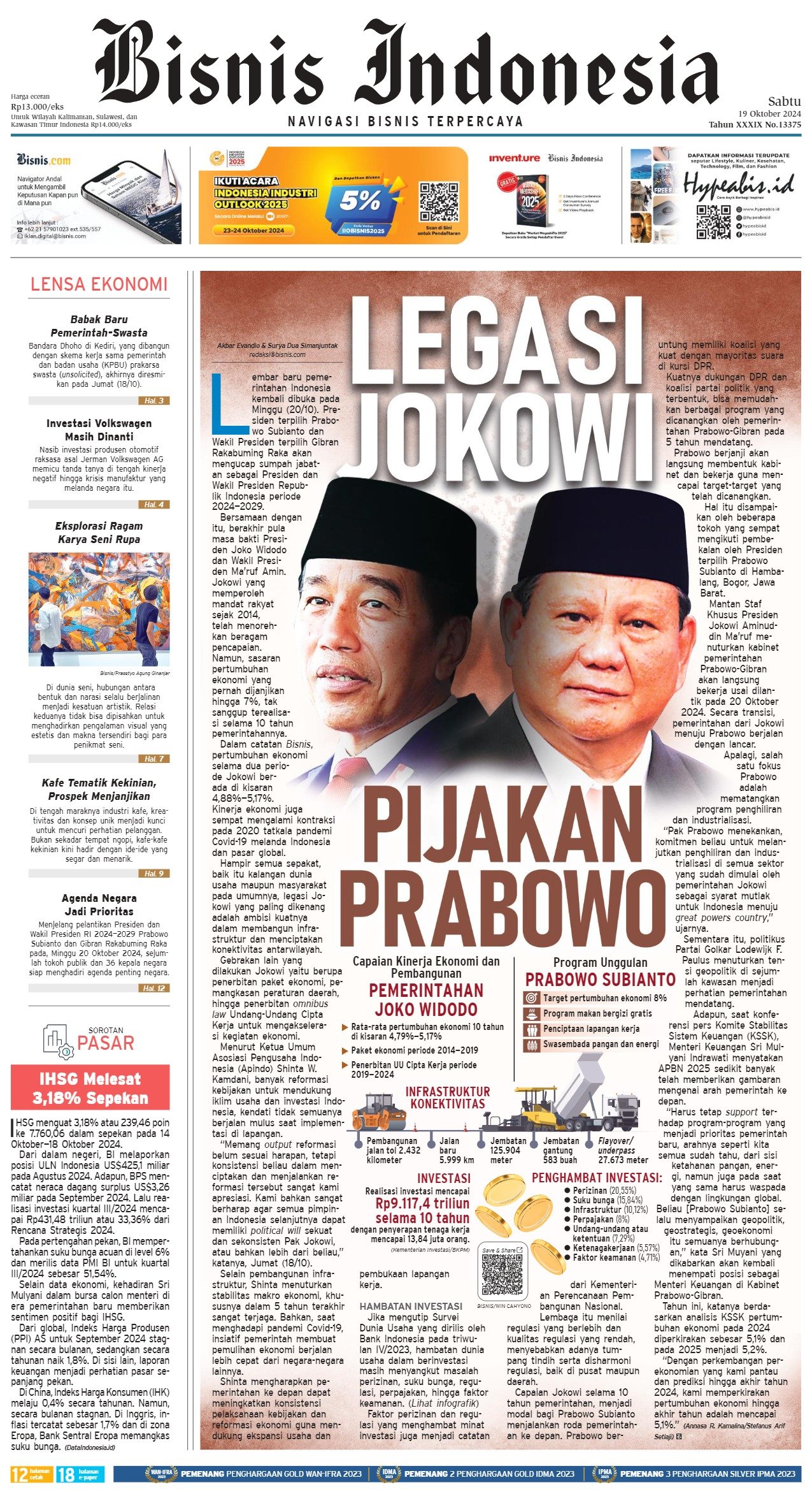 Bisnis Indonesia Edisi 19 Oktober 2024