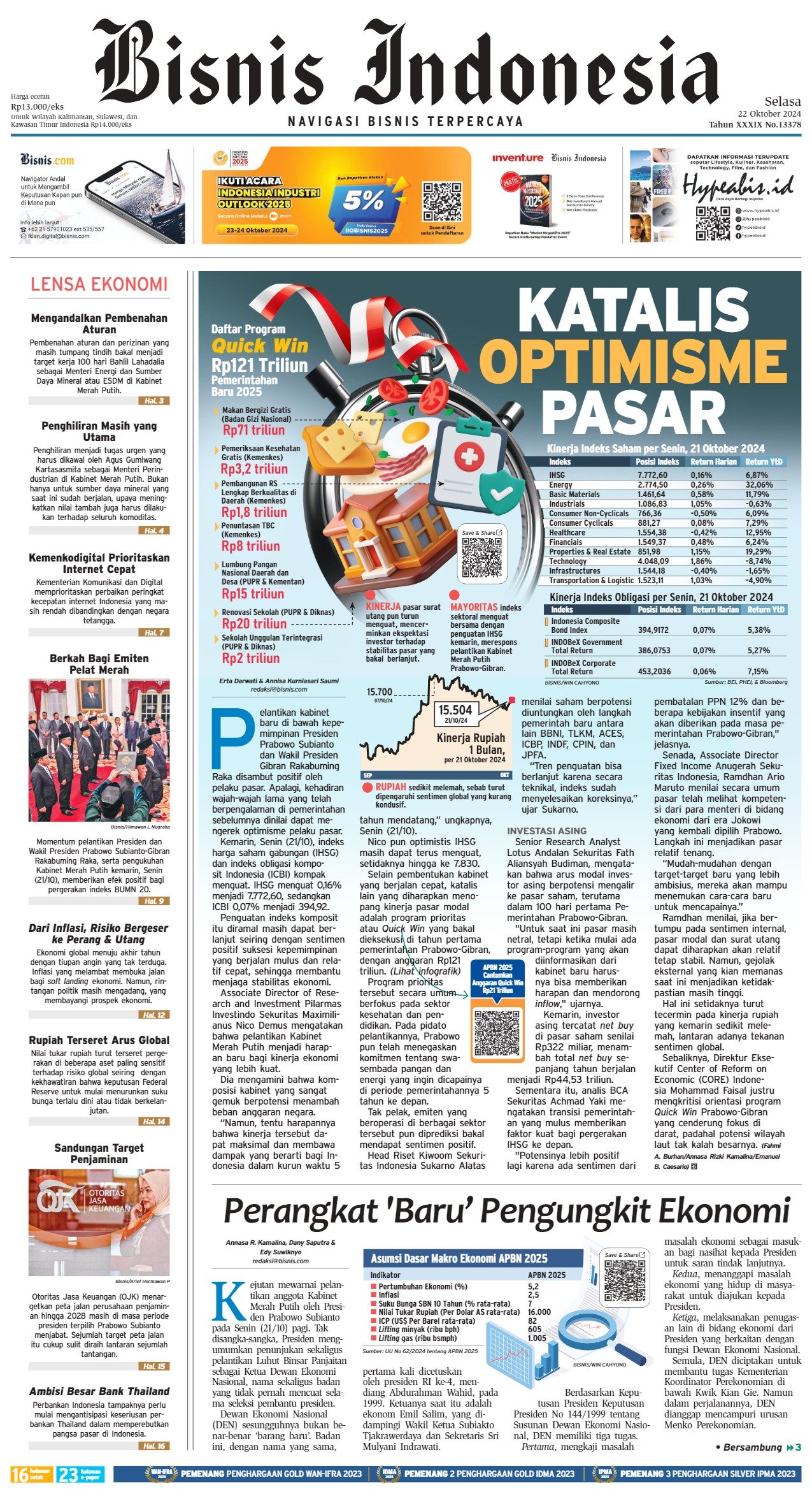 Bisnis Indonesia Edisi 22 Oktober 2024