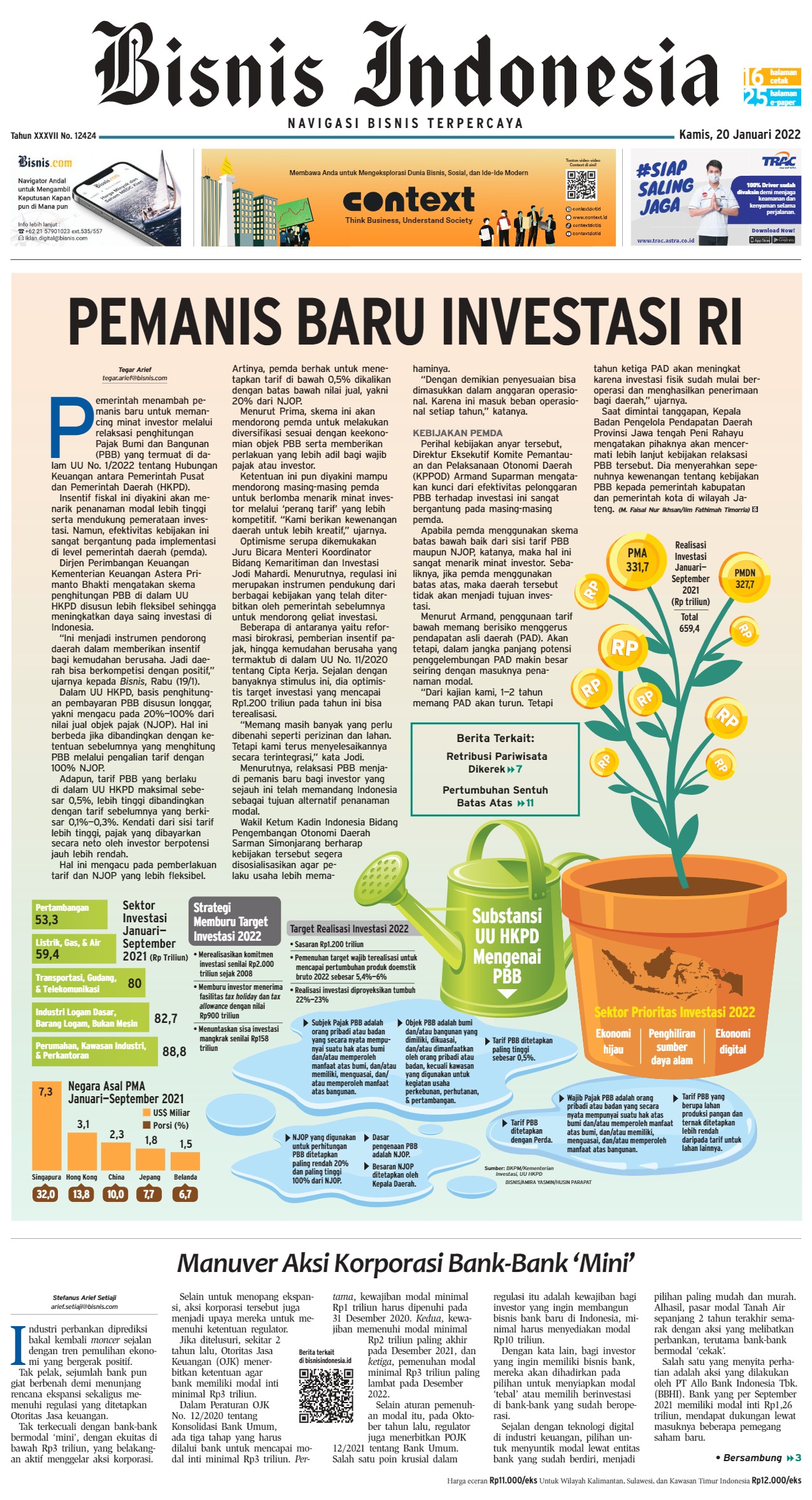 Jual Koran Bisnis Indonesia Edisi 20 Januari 2022 - TokoBisnis.com