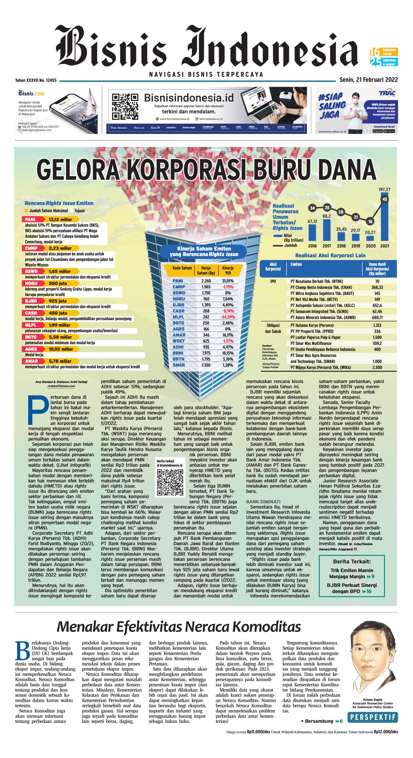 Jual Koran Bisnis Indonesia Edisi 21 Februari 2022 - TokoBisnis.com
