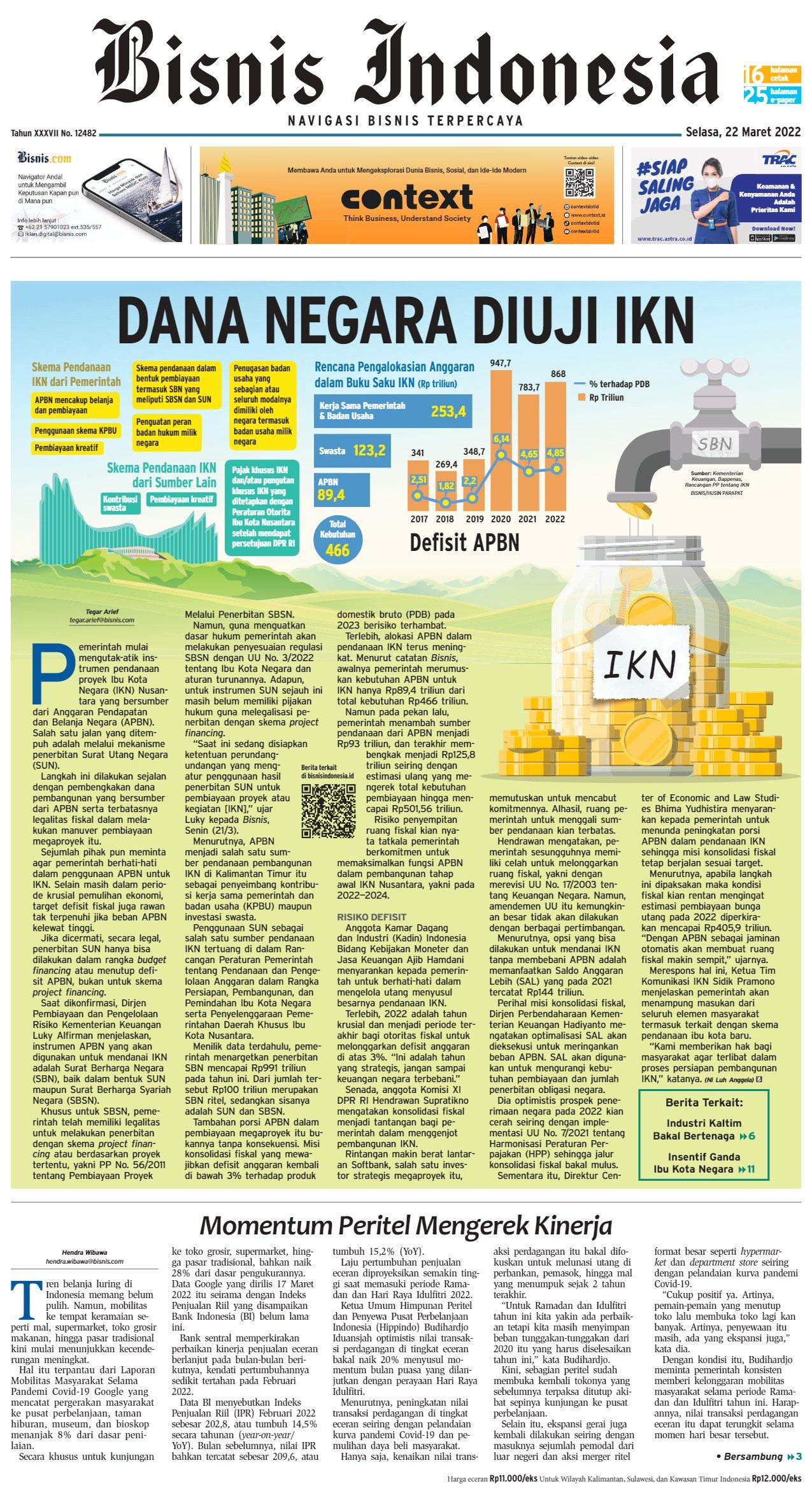 Jual Koran Bisnis Indonesia Edisi 22 Maret 2022 - TokoBisnis.com