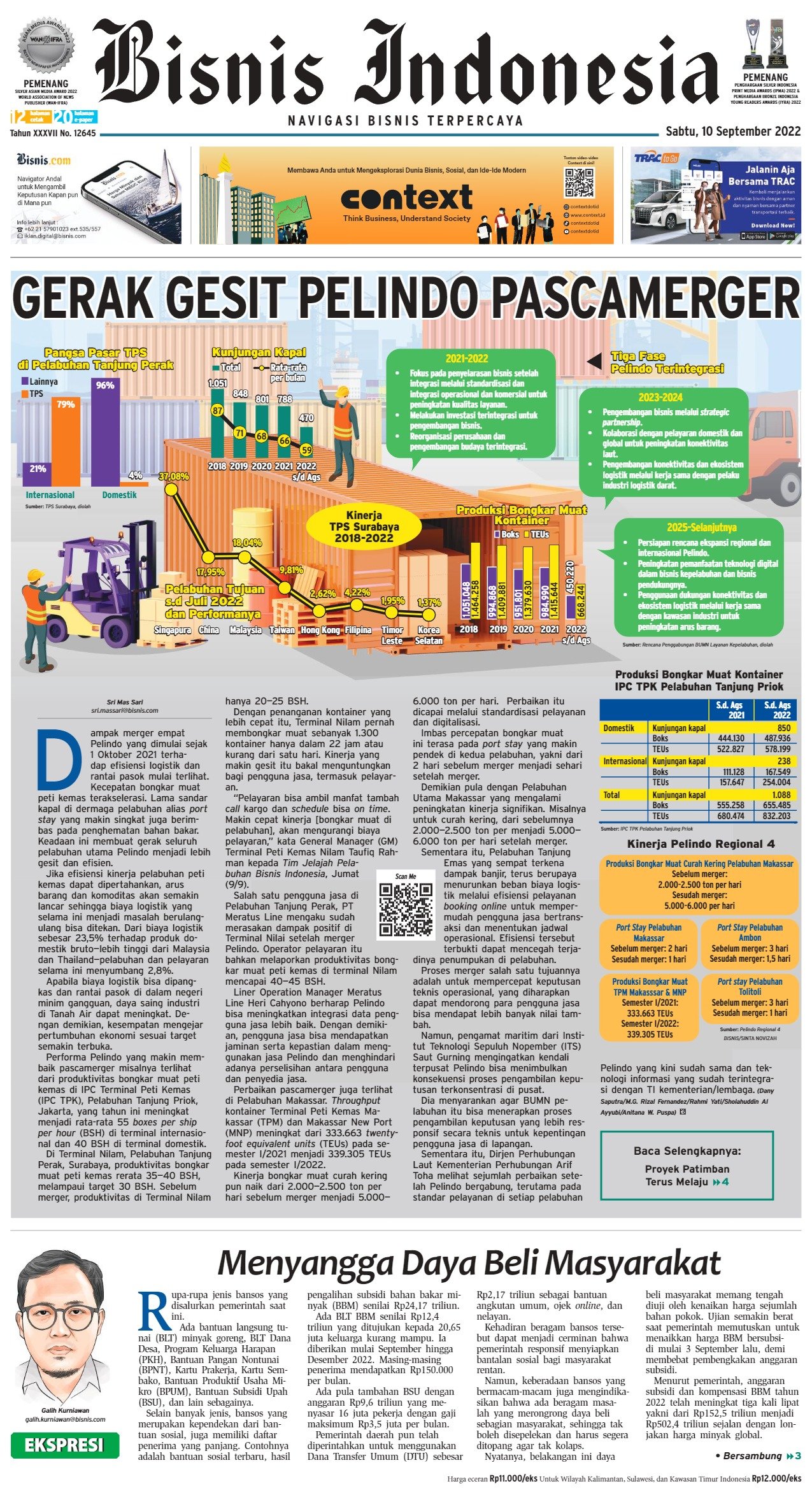 Jual Koran Bisnis Indonesia Edisi 10 September 2022 - TokoBisnis.com