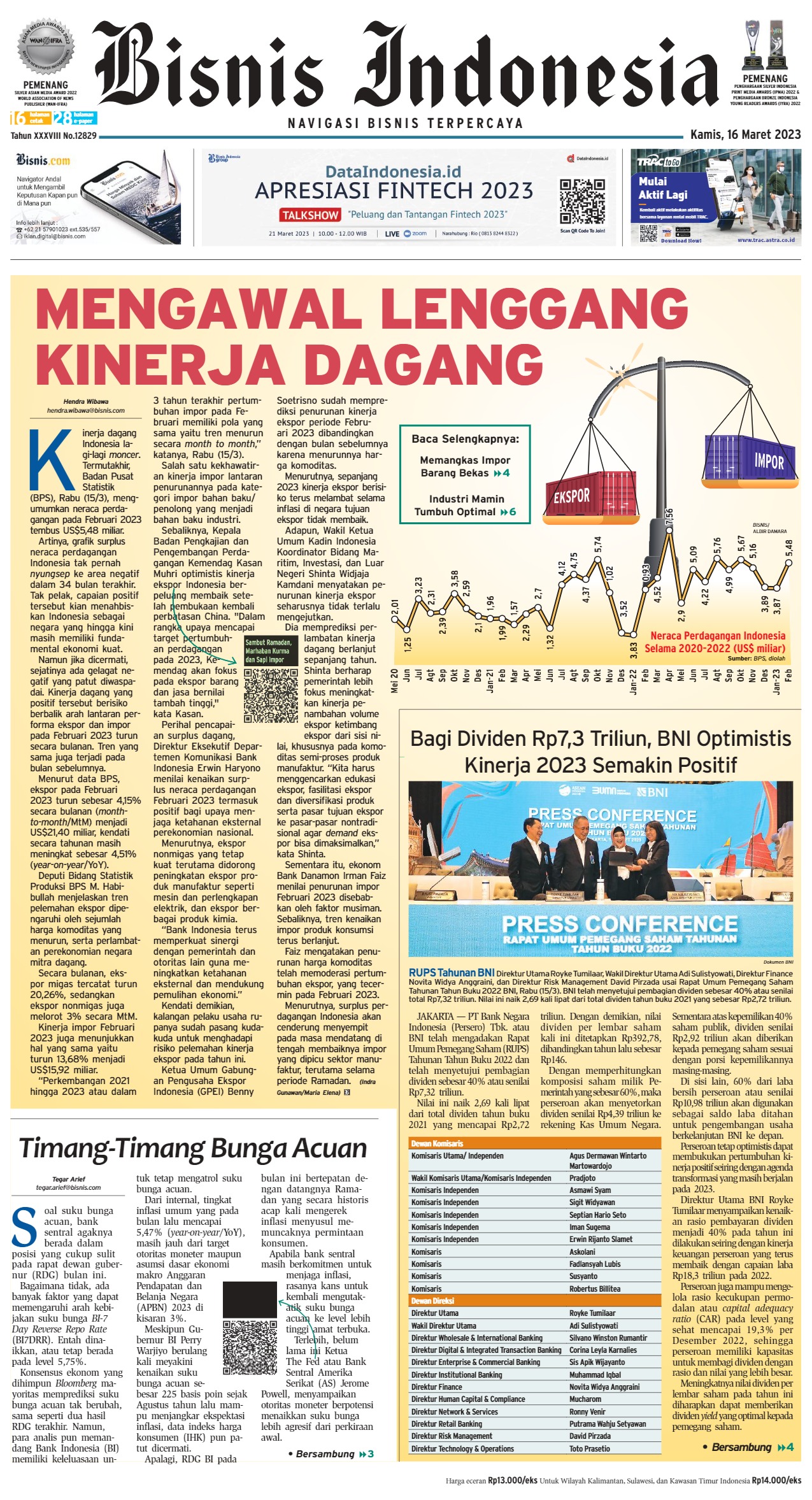 E-paper Bisnis Indonesia Edisi 16 Maret 2023