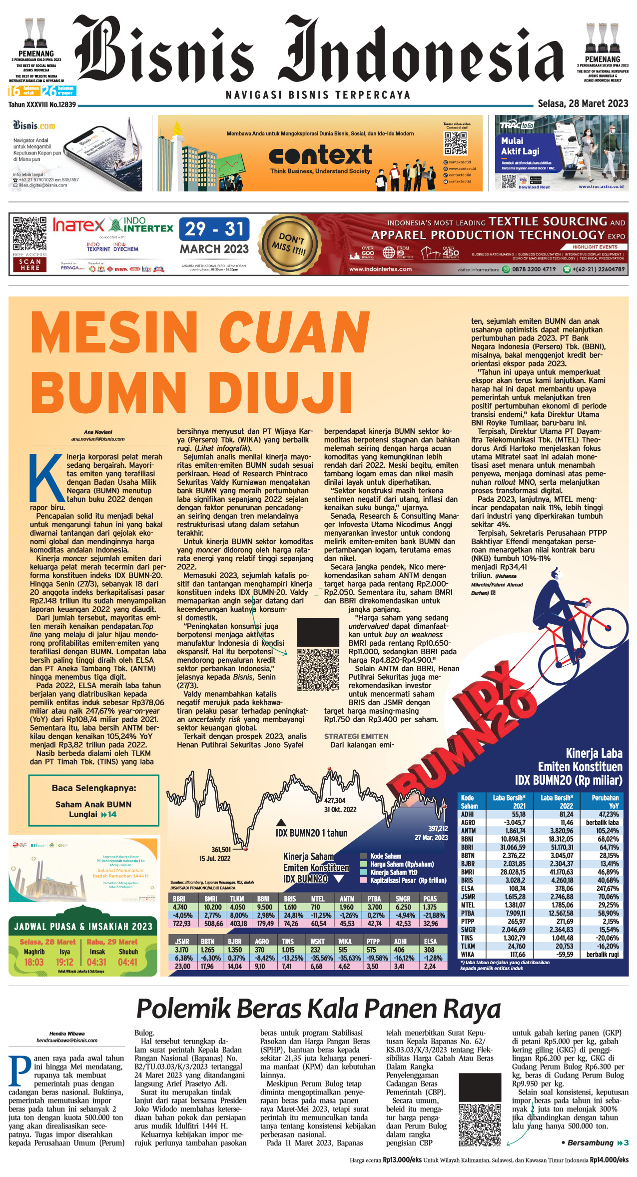 E-paper Bisnis Indonesia Edisi 28 Maret 2023