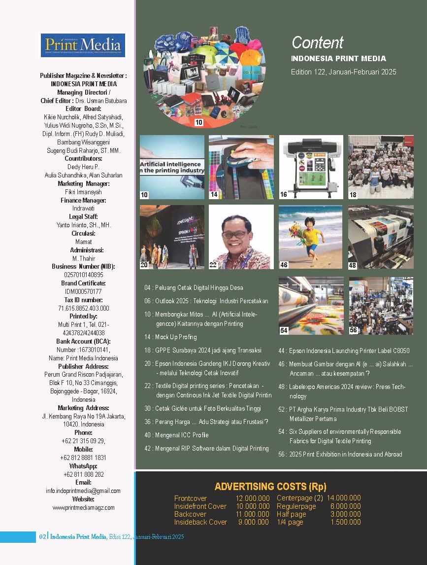 <p>Print Media edisi 122 Januari-Februari 2025, dengan fokus berita tentang Digital Printing</p>