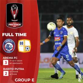 Piala Presiden: Arema vs Barito Putera, Arema Balikkan Skor 3-2, Tempati Posisi 2 Grup E. Ini Videonya