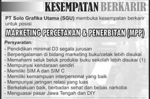  LOWONGAN KERJA: Perusahaan Pers di Solo Butuh Marketing Percetakan Penerbitan