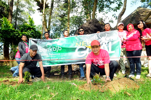  FOTO: Keluarga Bisnis Indonesia Tanam Pohon Pucuk Merah di Situ Patengan