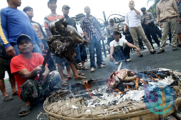  FOTO: Harga Terus Naik, Pedagang Aksi Bakar Ayam Di Gedung Sate