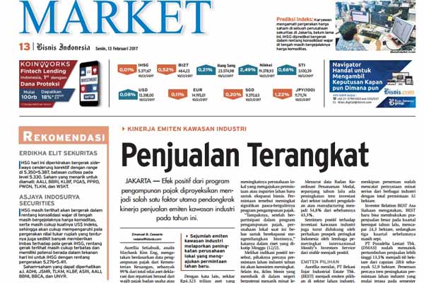  Bisnis Indonesia 13 Februari, Seksi Market: Kinerja Emiten KI Terangkat