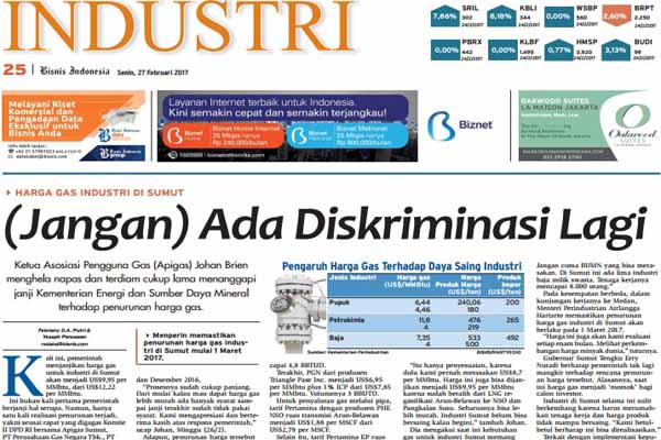  Bisnis Indonesia 27 Februari, Seksi Industri: Diskriminasi Harga Gas