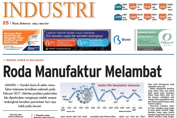  BISNIS  INDONESIA 2 MARET, Seksi Industri: Roda Manufaktur Melambat