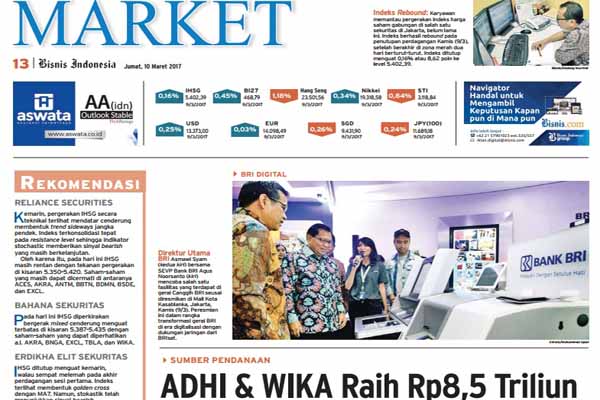  Bisnis Indonesia 10 Maret, Seksi Market: ADHI & WIKA Raih Rp8,5 Triliun