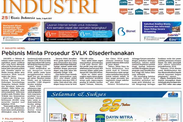 Bisnis Indonesia 3 April, Seksi Industri: Sederhanakan Prosedur SVLK