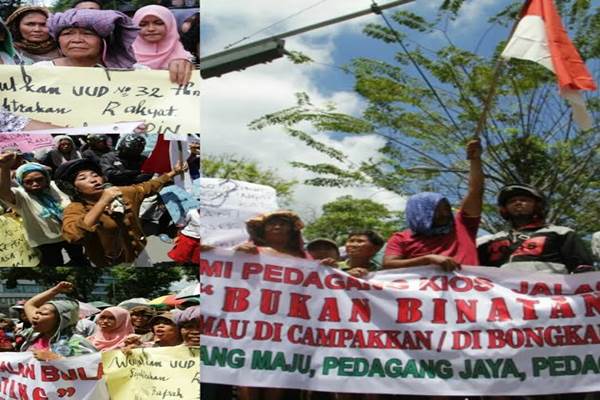 Demonstrasi pedagang Pasar Bulan, Medan, Selasa 4 April 2017./JIBI - Yoseph Pencawan