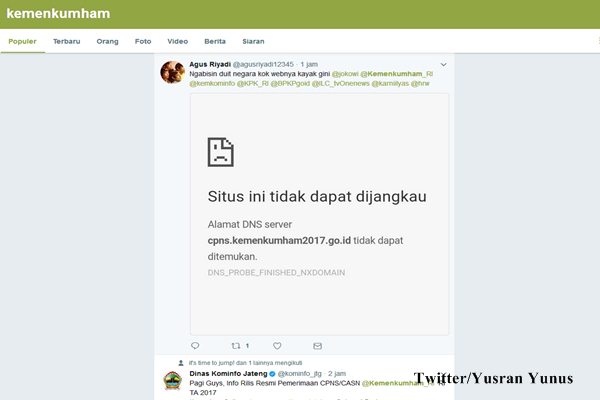  LOWONGAN CPNS 2017 : Diserbu Pelamar, Website Kemenkumham Tidak Dapat Diakses