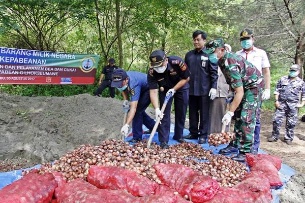  Bea Cukai Lhokseumawe Musnahkan 25,3 Ton Bawang Ilegal