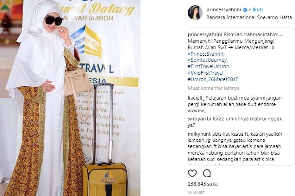  First Travel Klaim Biayai Umrah Syahrini dan Keluarga Rp1 Miliar