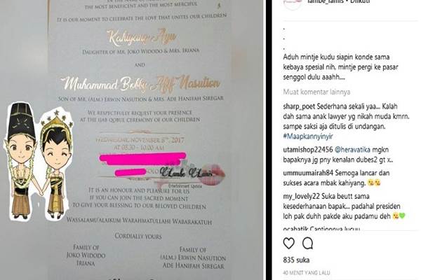 Undangan pernikahan Kahiyang Jokowi dan Bobby Nasution/Instagram@lambe_lamis