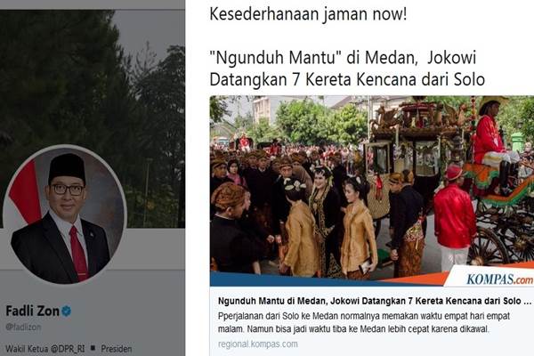  Wakil Ketua DPR Fadli Zon \'Nyiyirin Ngunduh Mantu\' Kahiyang Jokowi