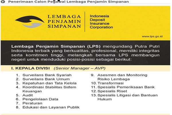  Lowongan Kerja di LPS, Pendaftaran Ditutup 9 Desember