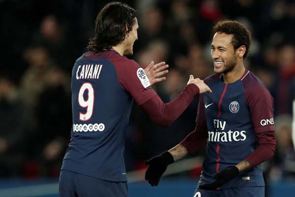 Dua bomber Paris Saint-Germain, Edinson Cavani (kiri) dan Neymar da Silva Jr./Reuters-Benoit Tessier