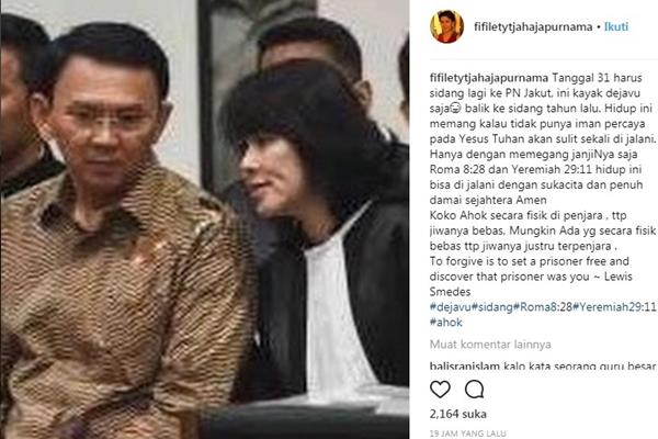  Besok Sidang Cerai Ahok-Veronica, Ini Curahan Hati Adik Ahok