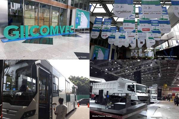 Suasana di Pameran kendaraan komersial GIICOMVEC yang diselenggarakan Gaikindo yang resmi dibuka di Jakarta Convention Center (JCC) pada hari ini, Kamis (1/3/2018).
