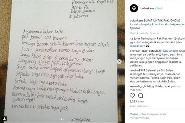  Unggah Surat di Instagram, Jokowi Kirim Kursi Roda untuk Bulan