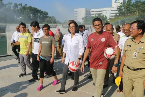  Sandi Ajak Sri Mulyani Cek Revitalisasi Lapangan Banteng