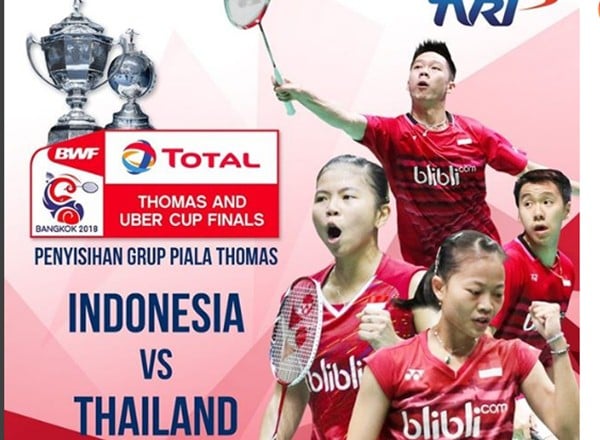  Ini Jadwal Siaran langsung Semifinal Piala Thomas dan Piala Uber 2018 di TVRI