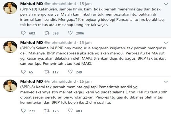  Mahfud MD: Kami di BPIP Tak Pernah Minta Gaji