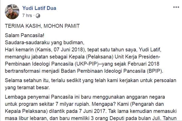  Yudi Latif Mundur, Taufik Kurniawan: Ada Apa di Internal BPIP?