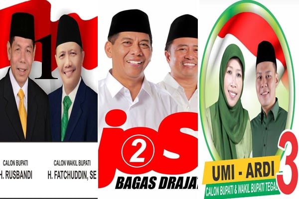  Quick Count Final Pilbup Tegal: Umi-Ardi 71 Persen, Bagas-Drajad 20 Persen, Rusbandi-Fatchuddin 9 Persen