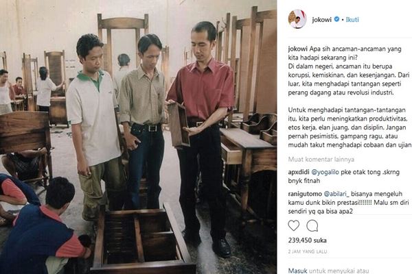 Presiden Jokowi mengunggah foto lampau, ketika dia masih menjadi pengusaha mebel di Solo./Instagram @jokowi